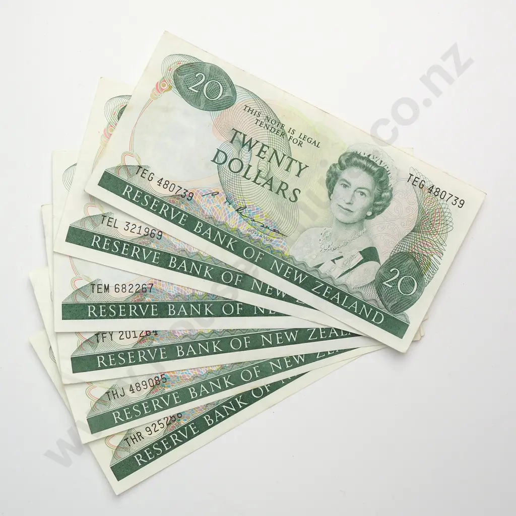 6 X 20 DOLLARS, RUSSELL SIGNATURE, PREFIXES TEG, TEL, TEM, TFY, THJ, THR, FINE OR BETTER CONDITION, MINIMUM C.C.V $ Image 1++