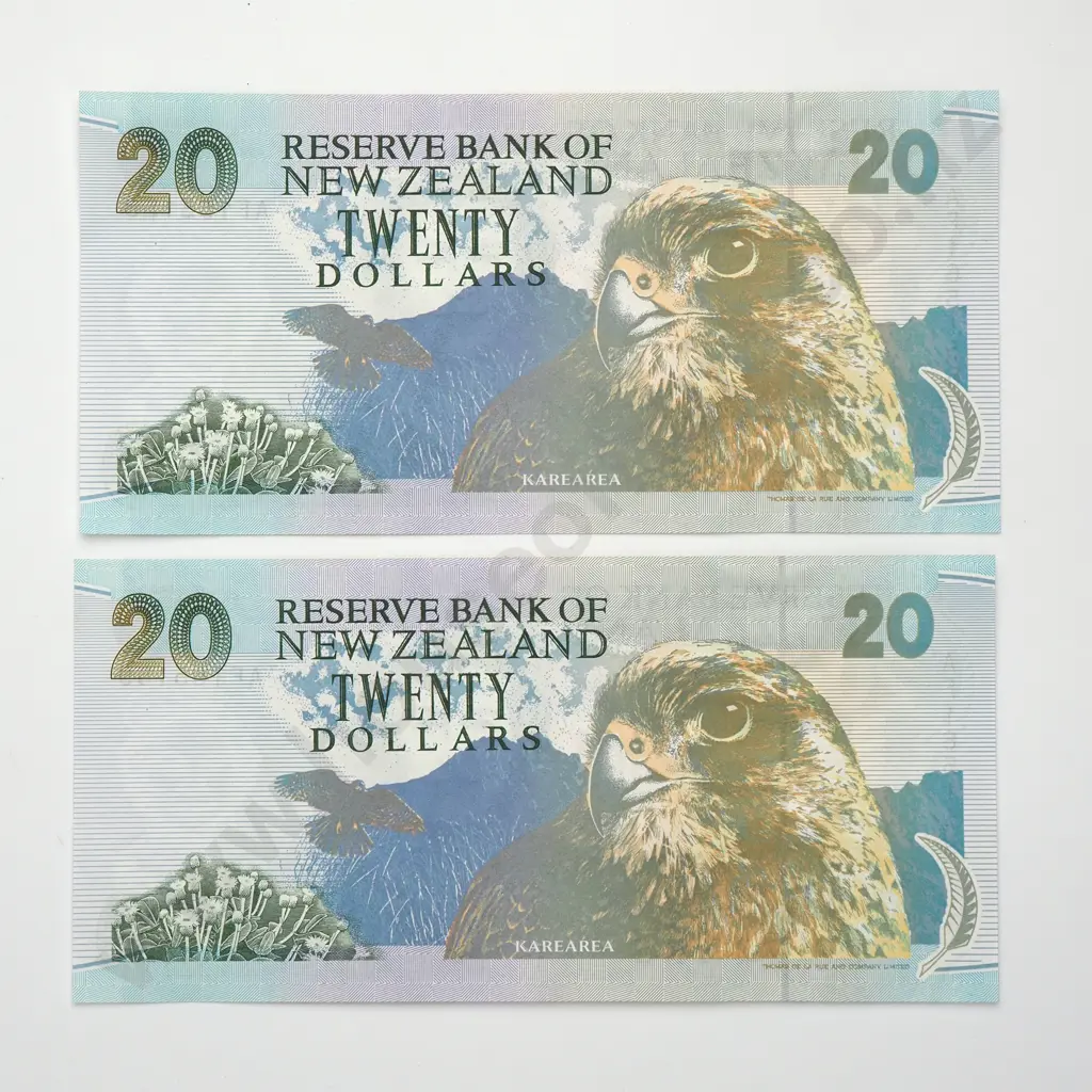 BRASH CONSEC PAIR 20 DOLLARS BANKNOTES ND(1992-94) P.179a UNCIRCULATED CCV$120 Image 1++