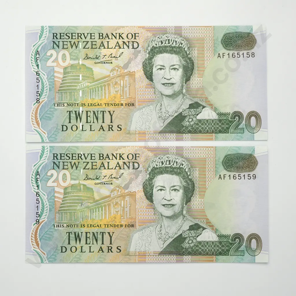 BRASH CONSEC PAIR 20 DOLLARS BANKNOTES ND(1992-94) P.179a UNCIRCULATED CCV$120 Image 1++
