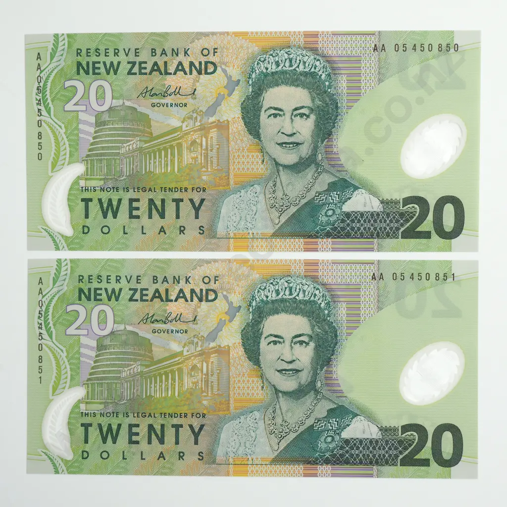 BOLLARD 1ST PREFIX CONSEC PAIR 20 DOLLARS BANKNOTES UNCIRCULATED Image 1++
