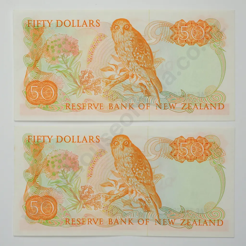 HARDIE CONSEC PAIR 50 DOLLARS BANKNOTES ND(1983-85) P.174a UNCIRCULATED CV$1400 Image 1++