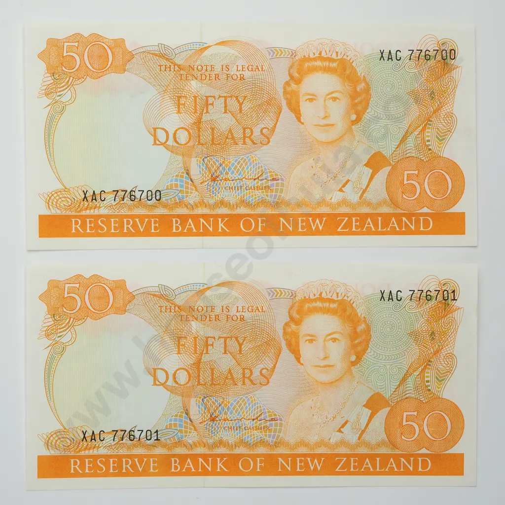 HARDIE CONSEC PAIR 50 DOLLARS BANKNOTES ND(1983-85) P.174a UNCIRCULATED CV$1400 Image 1++
