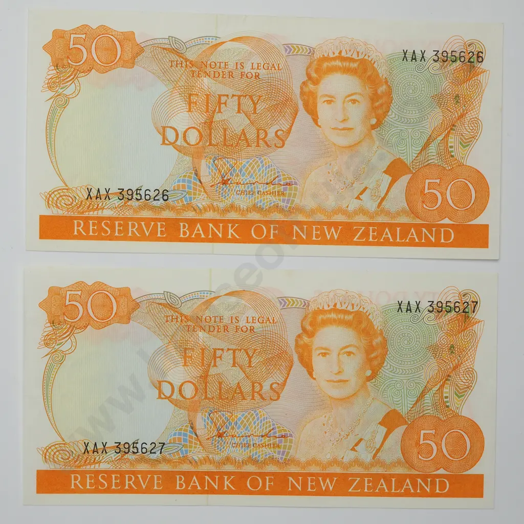 HARDIE CONSEC PAIR 50 DOLLARS BANKNOTES ND(1983-85) P.174a UNCIRCULATED CV$1400 Image 1++