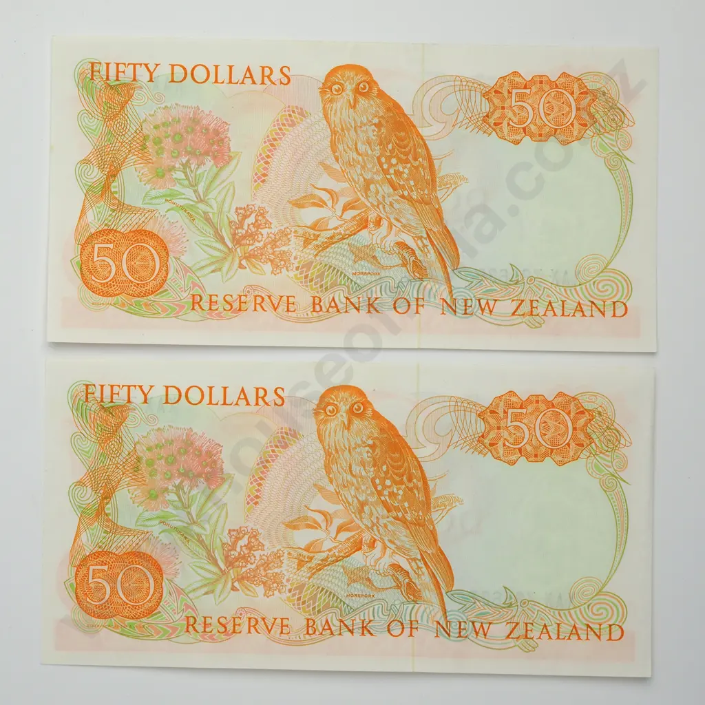 HARDIE CONSEC PAIR 50 DOLLARS BANKNOTES ND(1983-85) P.174a UNCIRCULATED CV$1400 Image 1++