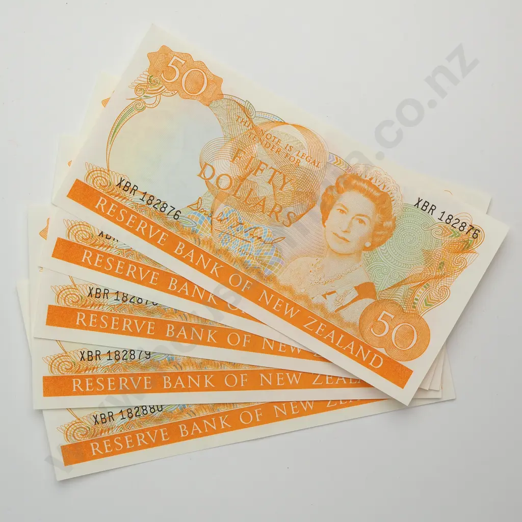 5 X 50 DOLLARS, BRASH TYPE I SIGNATURE, PREFIXES XBR, aUNC Image 1++
