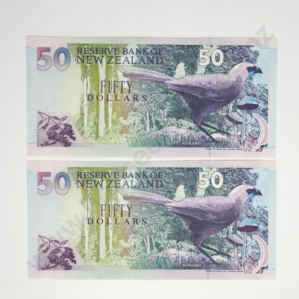 BRASH CONSEC PAIR 50 DOLLARS BANKNOTES ND(1992-2000) P.180 UNCIRCULATED CCV$260 Image 1++