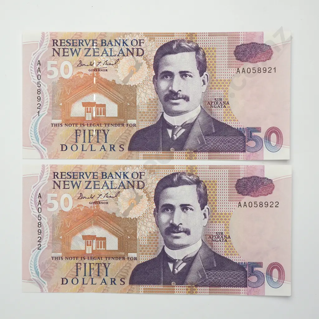BRASH CONSEC PAIR 50 DOLLARS BANKNOTES ND(1992-2000) P.180 UNCIRCULATED CCV$260 Image 1++