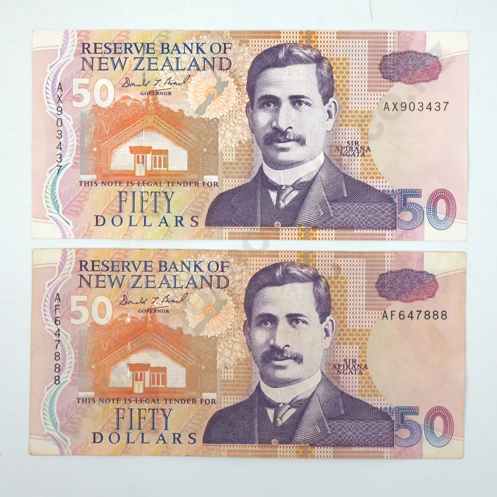 TWO BRASH 50 DOLLARS BANKNOTES aUNC Image 1++