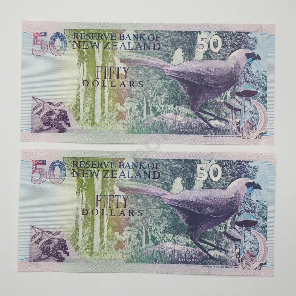 BRASH ZZ CONSEC PAIR 50 DOLLARS BANKNOTES ND(1992-2000) P.180 aUNC CCV$600 Image 1++
