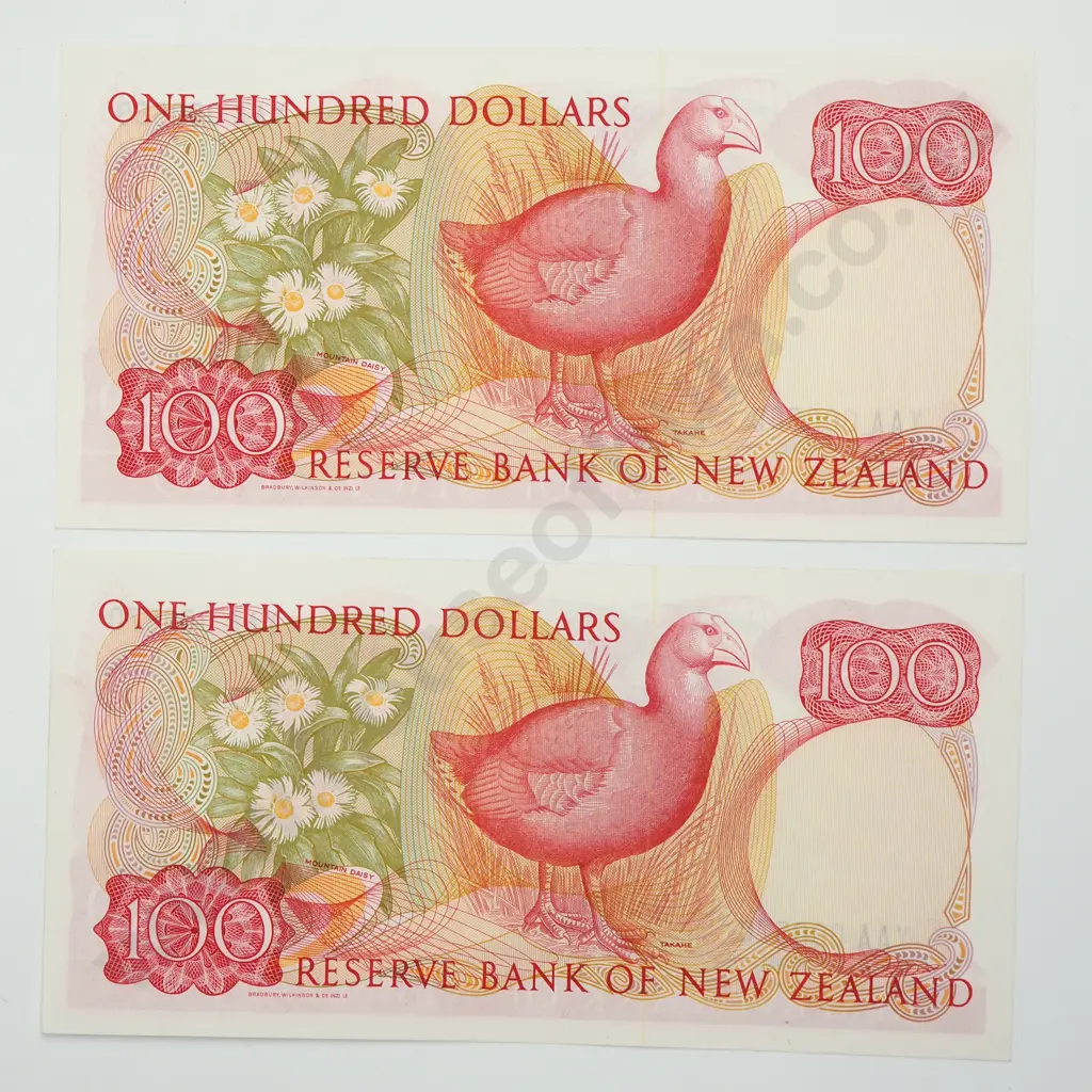 HARDIE CONSEC PAIR 100 DOLLARS BANKNOTES ND(1981-85) P.175a UNCIRCULATED CV$2200 Image 1++