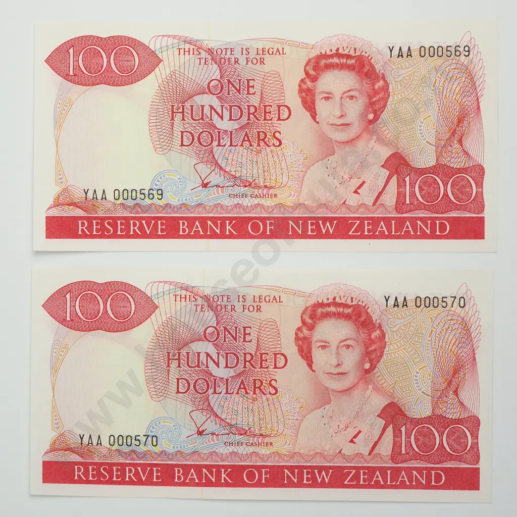 HARDIE CONSEC PAIR 100 DOLLARS BANKNOTES ND(1981-85) P.175a UNCIRCULATED CV$2200 Image 1++