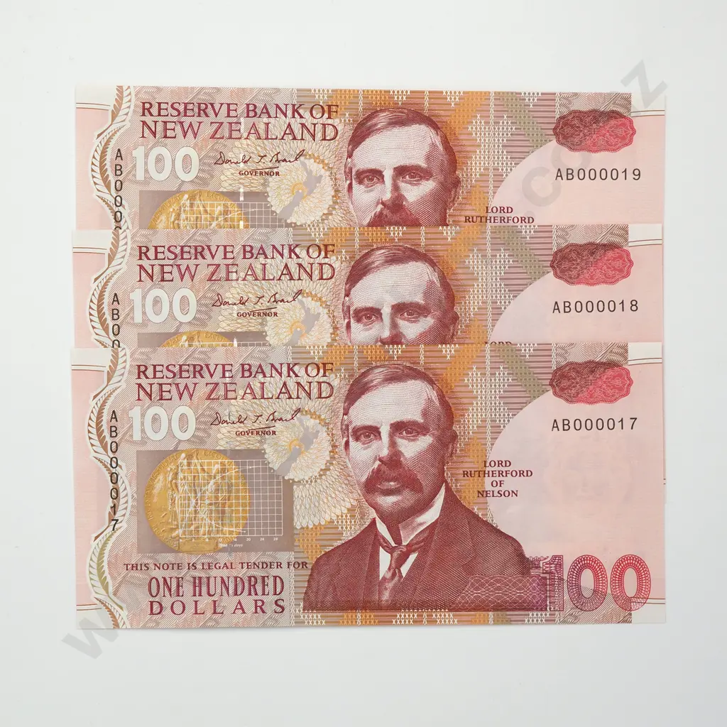 BRASH CONSEC TRIO 100 DOLLARS BANKNOTES ND(1992-99) P.181a UNCIRCULATED CCV$775 Image 1++