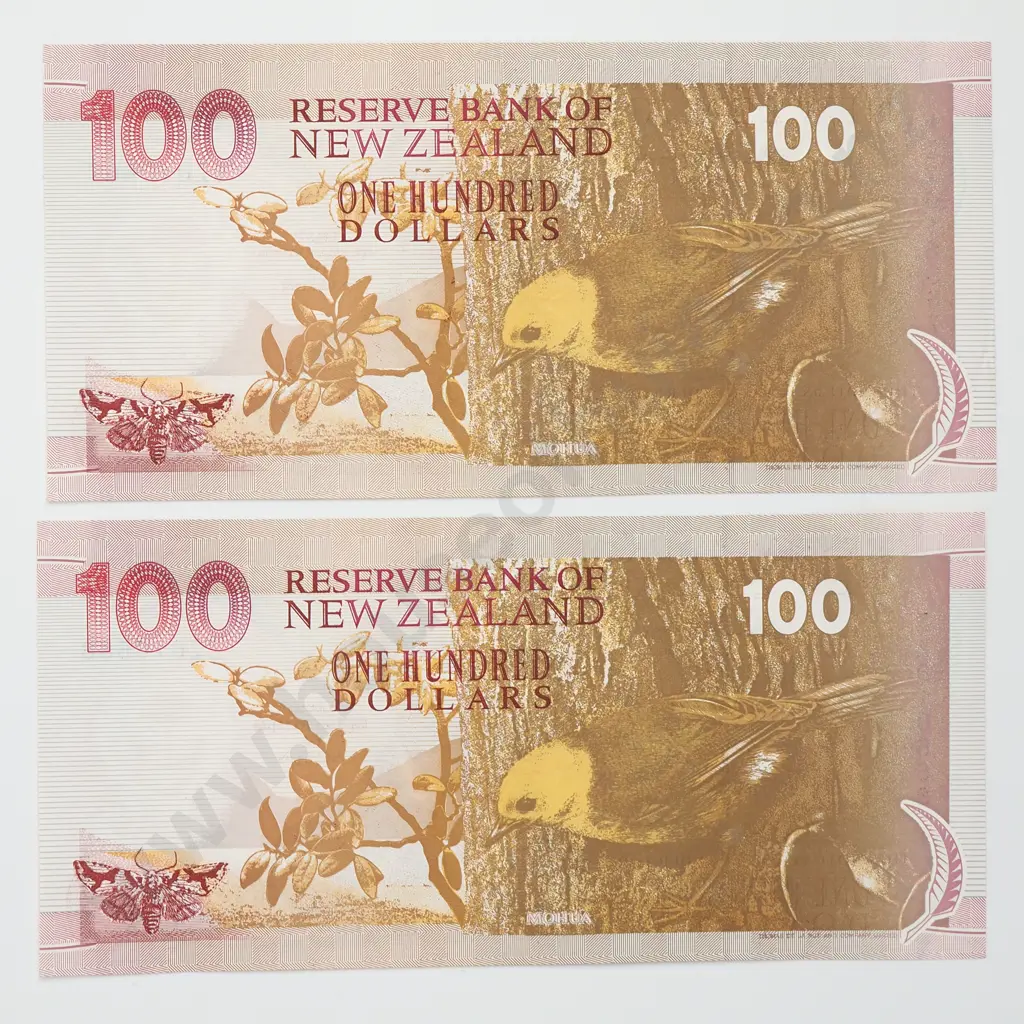 BRASH ZZ CONSEC PAIR 100 DOLLARS BANKNOTES ND(1992-99) P.181a aUNC CV$2800 Image 1++