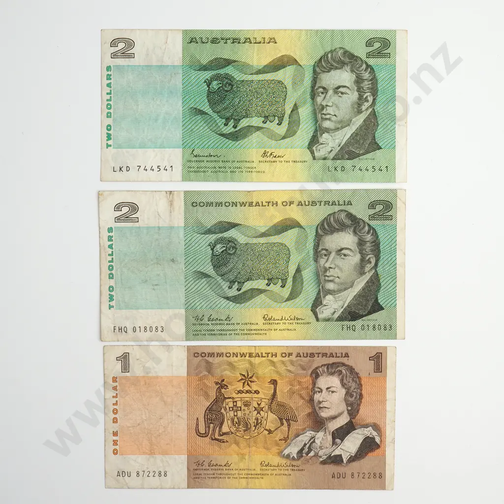 AUSTRALIA Coombs Wilson Three notes, 1 & 2 dollars Image 1++