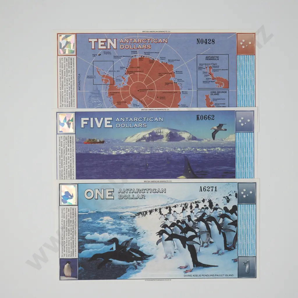 Three AUNC Antarctica Overseas Exchange Office Banknotes Image 1++