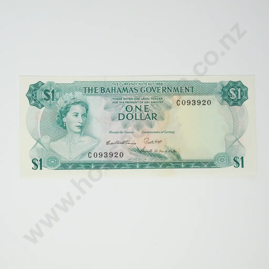 BAHAMAS 1 dollar, N.D. (1965), three signatures, A.UNC Image 1++