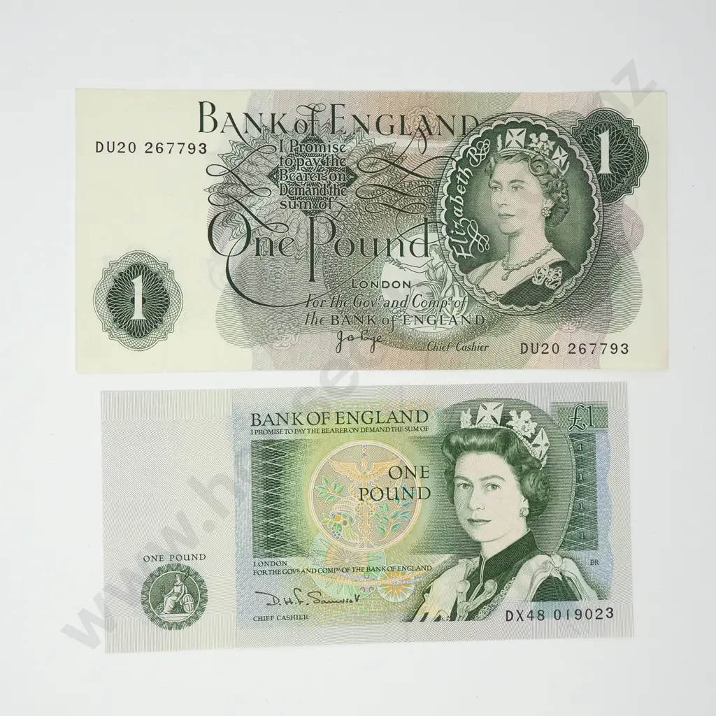 GREAT BRITAIN pair 1 pound notes, AUNC Image 1++