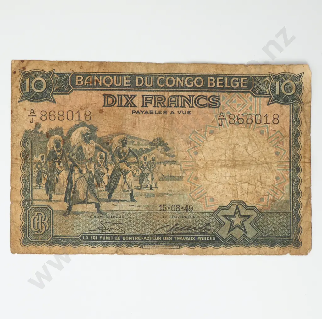 BELGIAN CONGO 10 francs, 1949, VG Image 1++