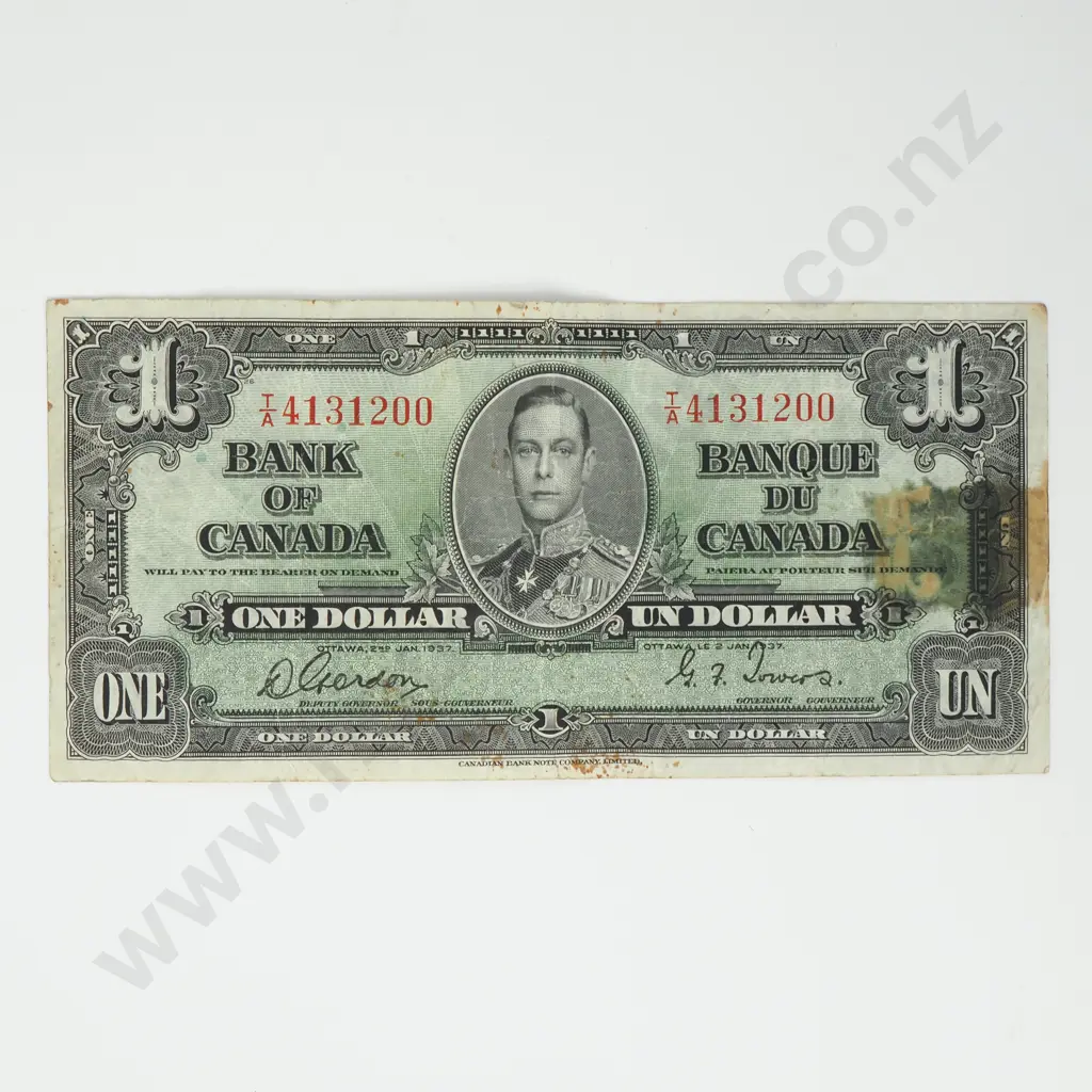 CANADA 1 dollar, 1937, F ( tape residue to right ) Image 1++