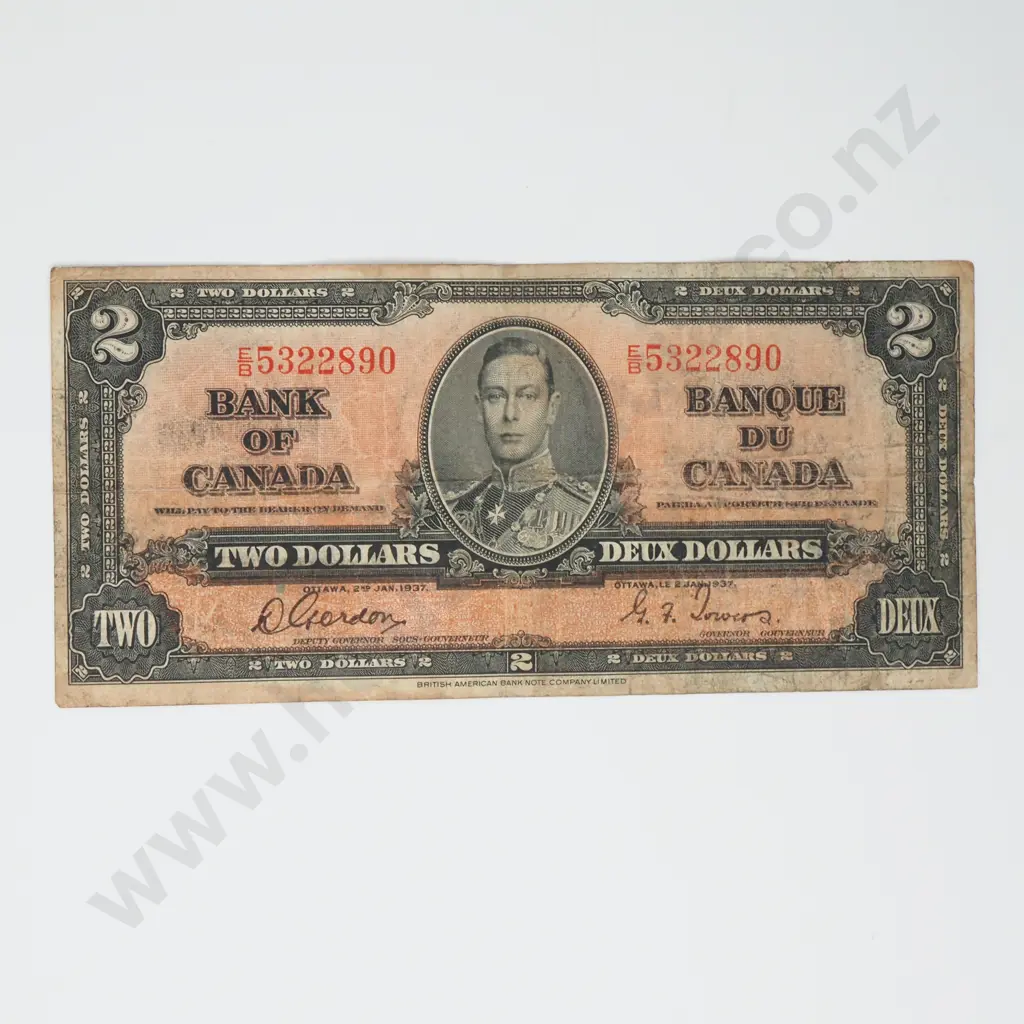 CANADA 2 dollars, 1937, VG Image 1++