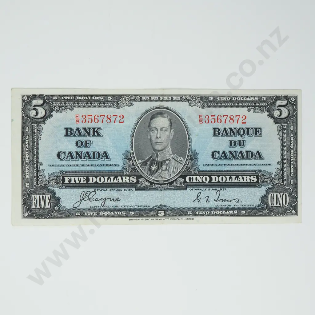 CANADA 5 dollars, 1937, A.EF Image 1++