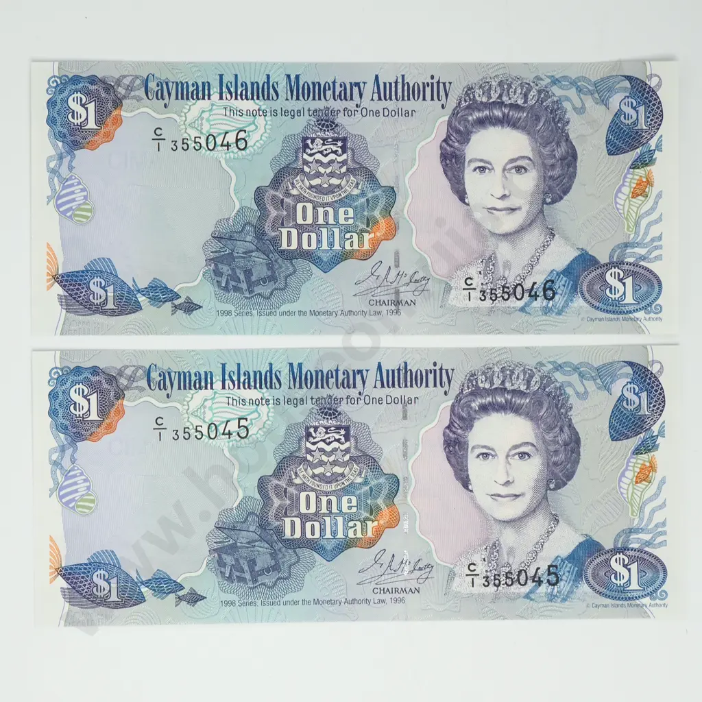 CAYMAN ISLANDS 1 dollar consecutively numbered pair, 1998, UNC Image 1++