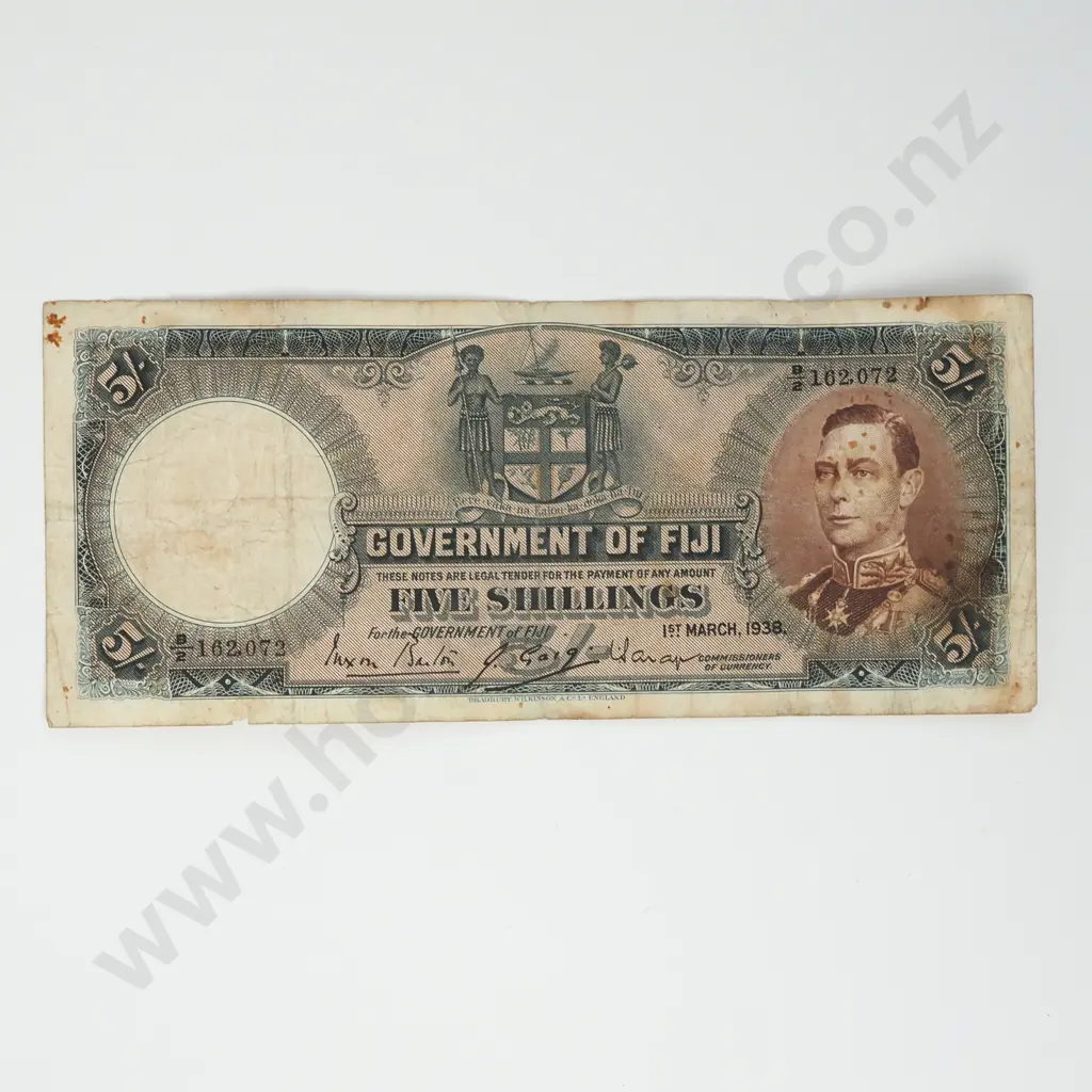 FIJI 5 shillings, 1938, VG Image 1++