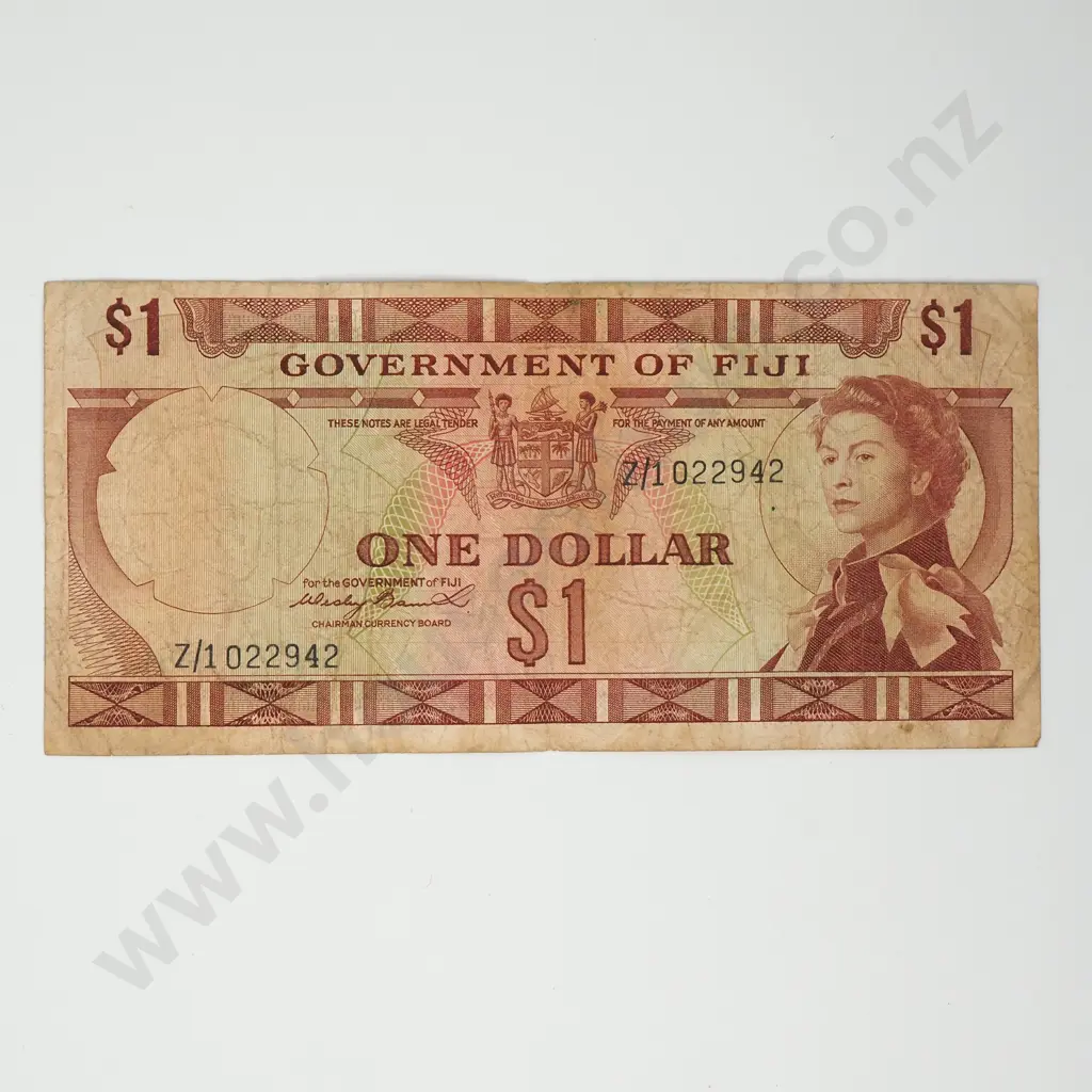 FIJI C.A. Stinson 1 dollar, 1971, prefix Z/1 (replacement), VG Image 1++