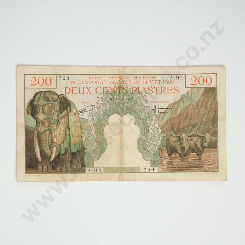 FRENCH INDO-CHINA 200 piastres, 1953, F Image 1++