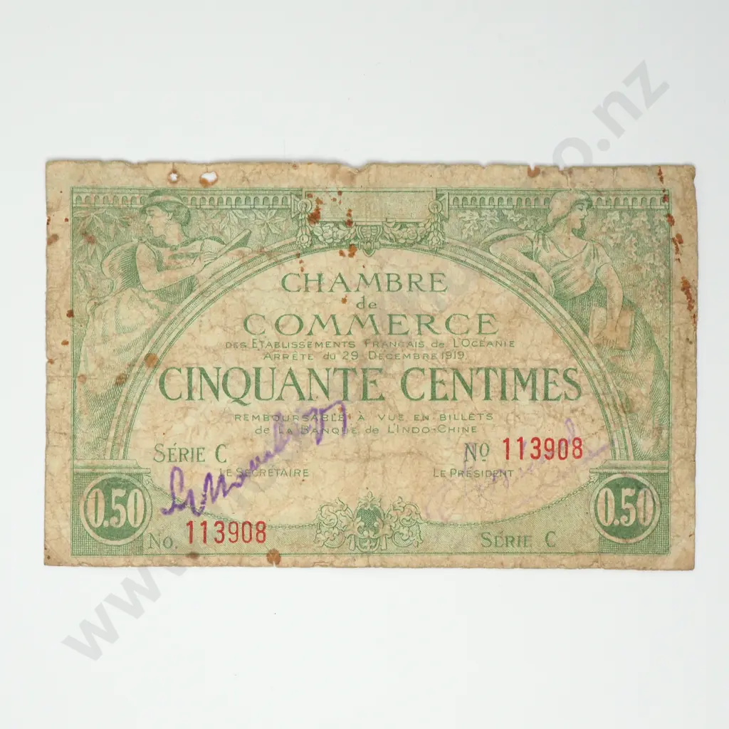 FRENCH OCEANIA 50 centimes, 1919, VG Image 1++
