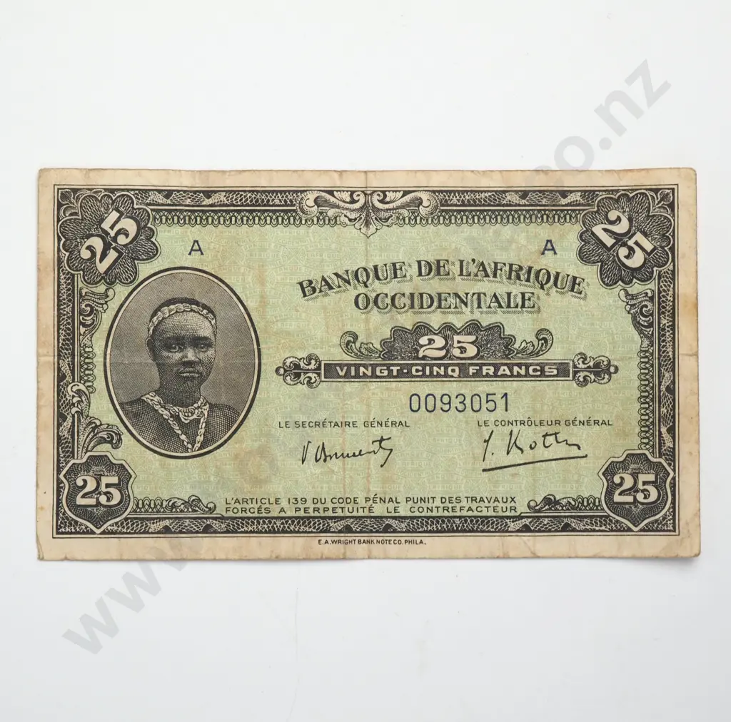 FRENCH WEST AFRICA 25 francs, 1942, F Image 1++