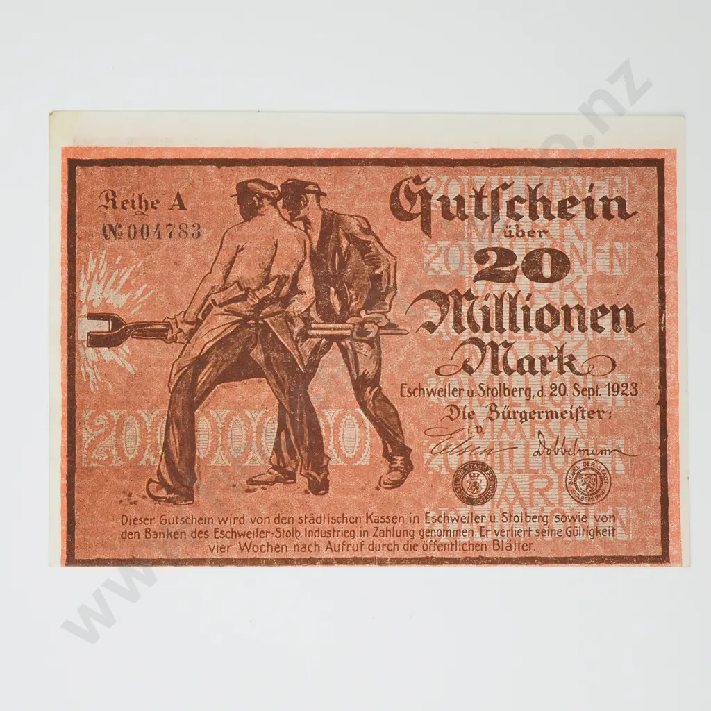 1923 German Hyper Inflation Banknote - 20 Million Marks Image 1++