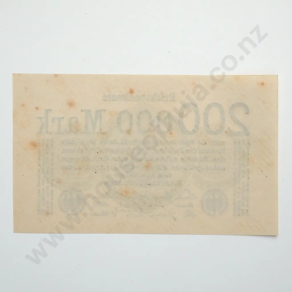 GERMANY 200,000 mark, 1923, UNC ( foxing ) Image 1++