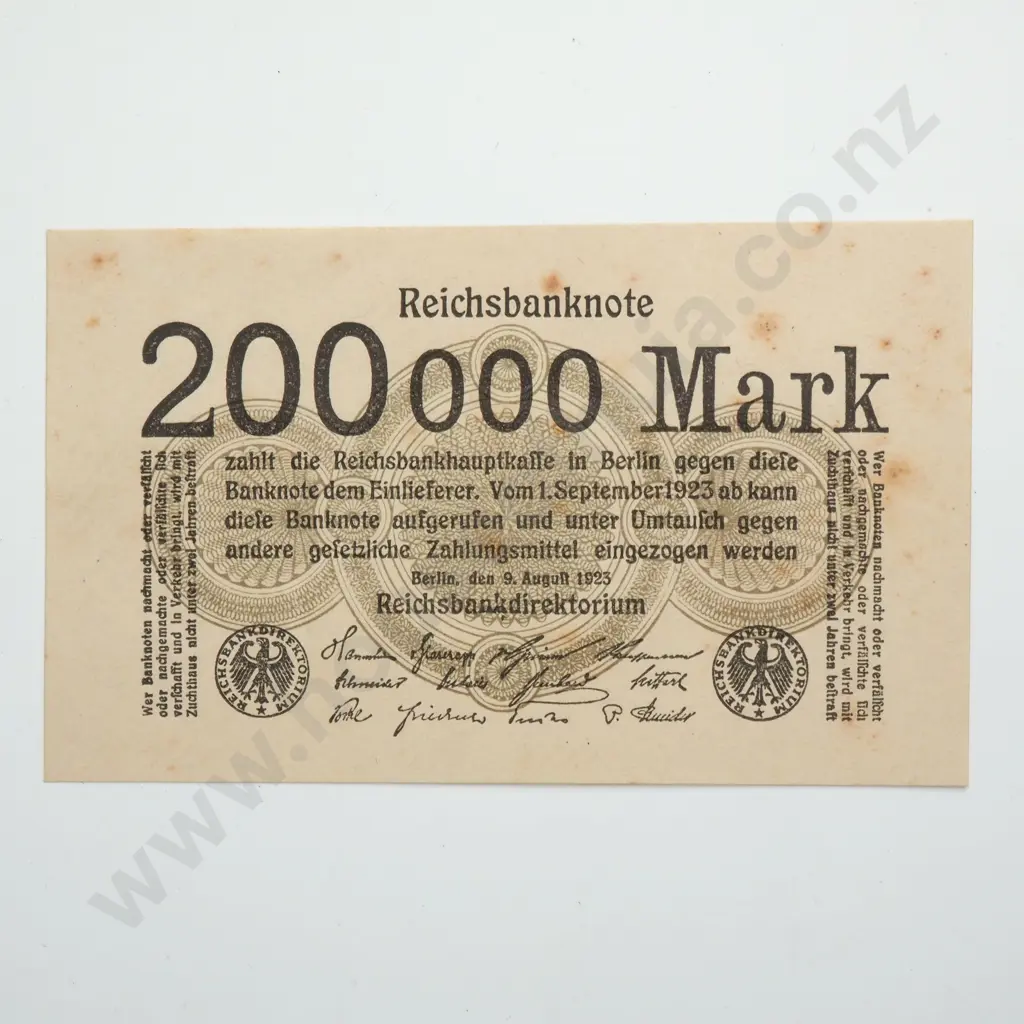 GERMANY 200,000 mark, 1923, UNC ( foxing ) Image 1++