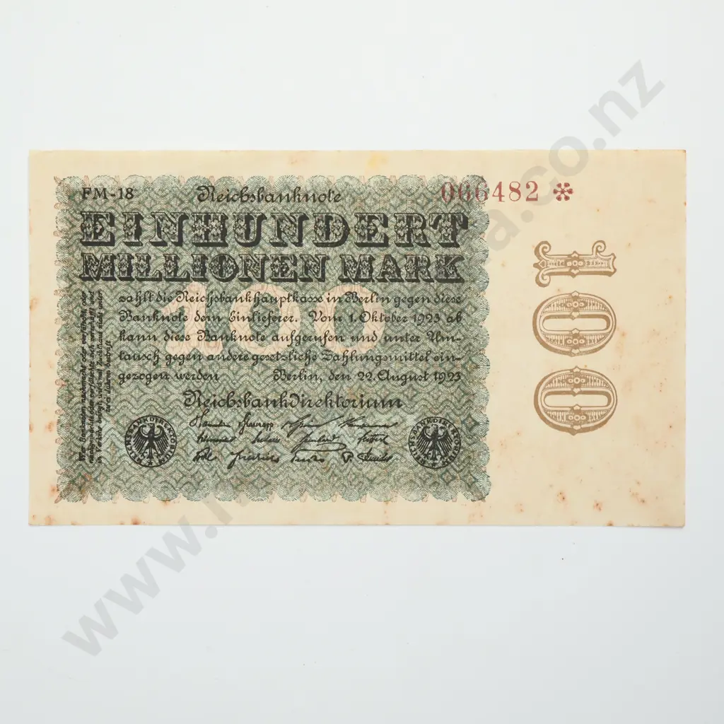 GERMANY 100,000,000 mark, 1923, A.UNC ( foxing ) Image 1++