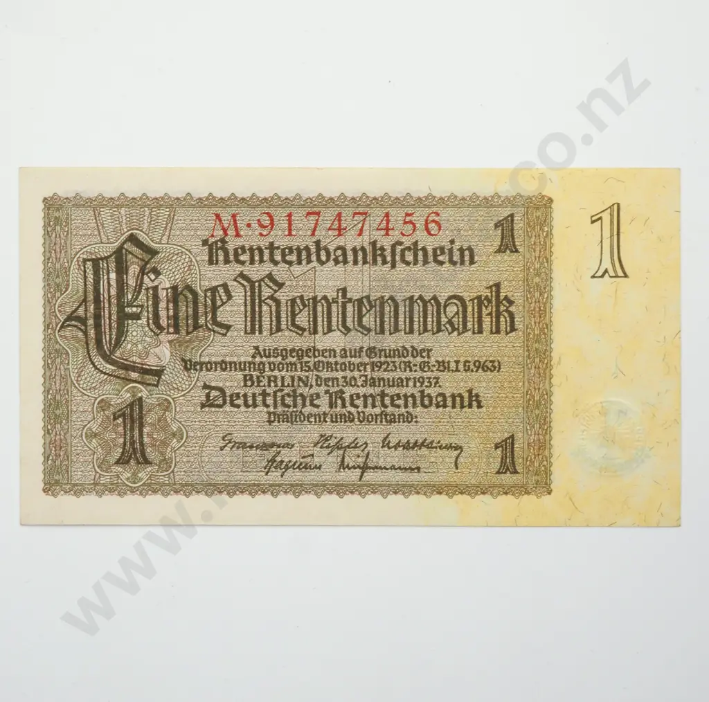 GERMANY 1 rentenmark, 1937, UNC Image 1++