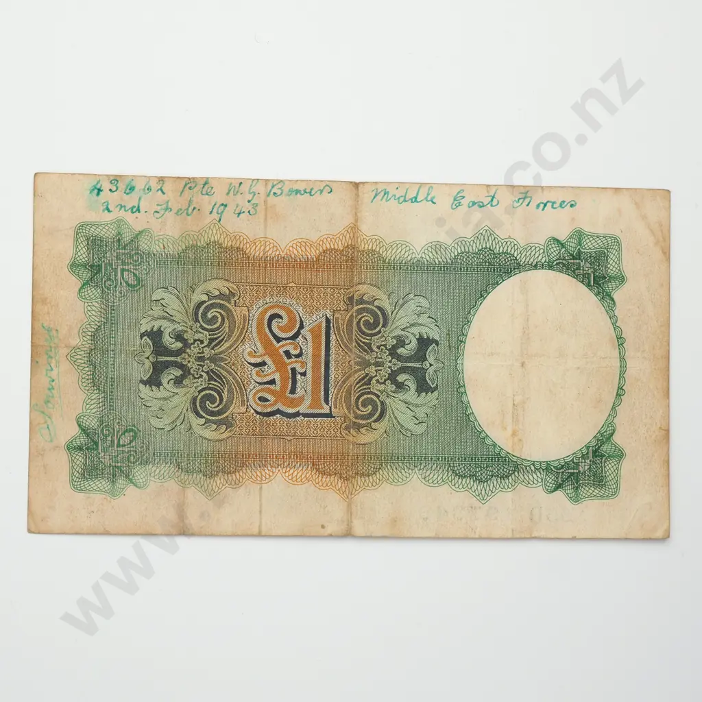 GREAT BRITAIN 1 pound military currency, 1943-1945, F ( writing on back ) Image 1++