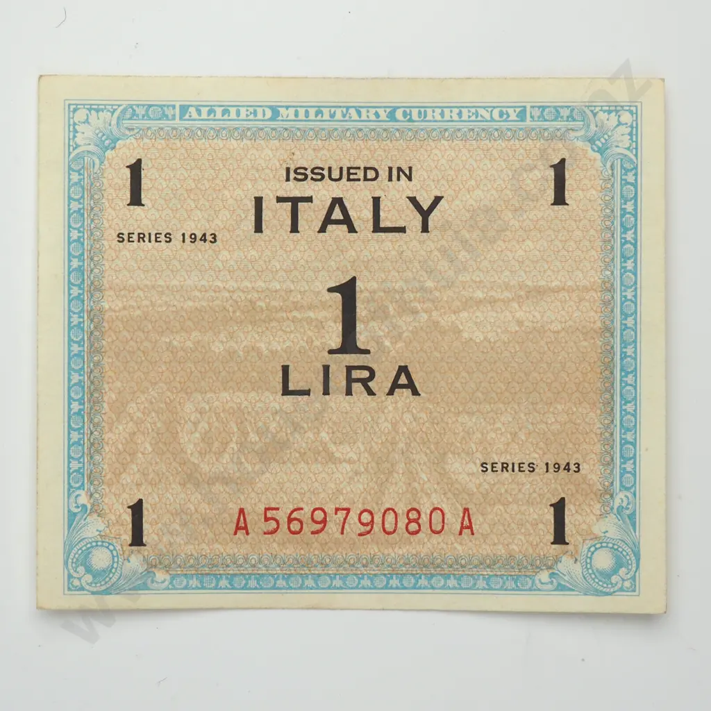 ITALY 1 lira military currency, 1943, A.UNC Image 1++