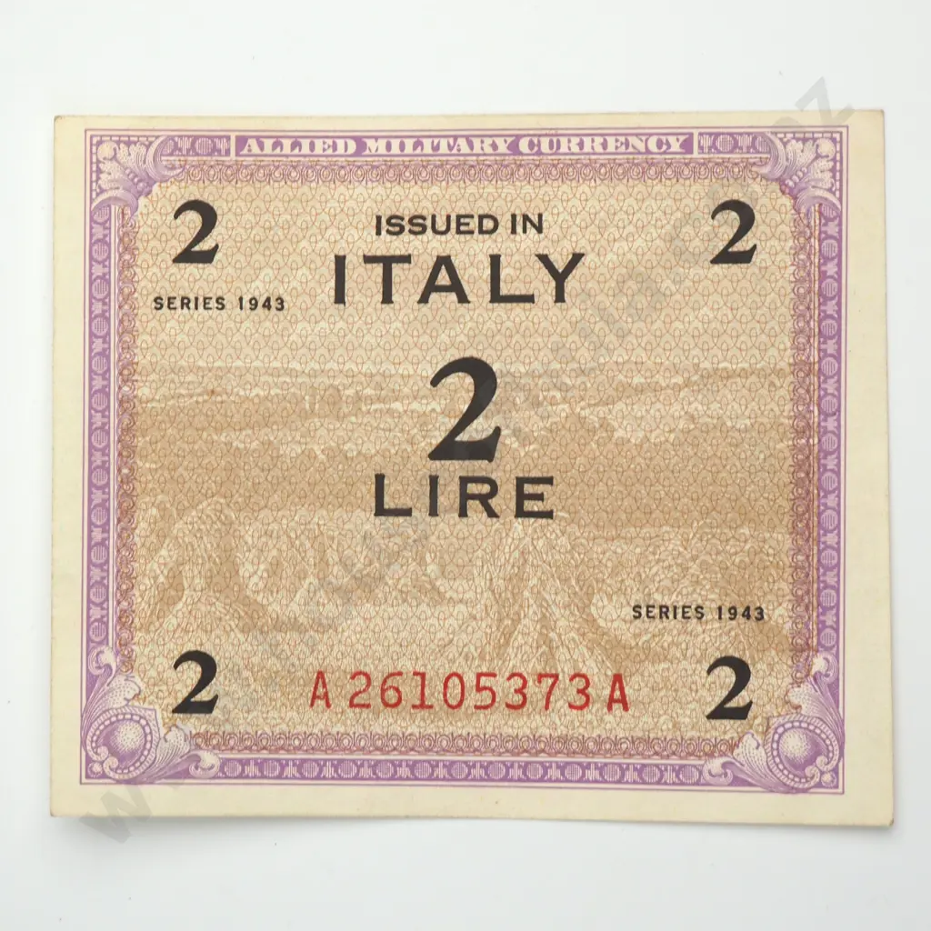 ITALY 2 lira military currency, 1943, A.UNC Image 1++