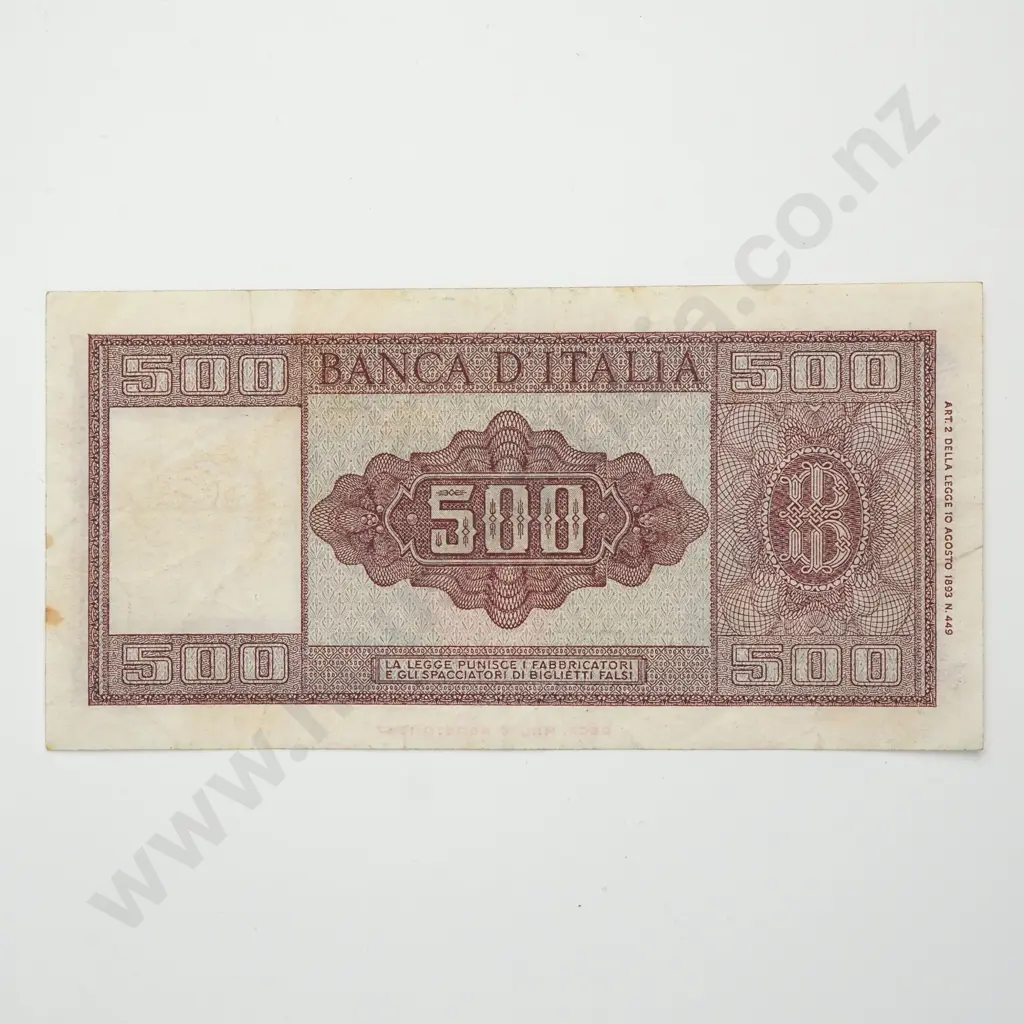 ITALY 500 lire, 1958, F Image 1++