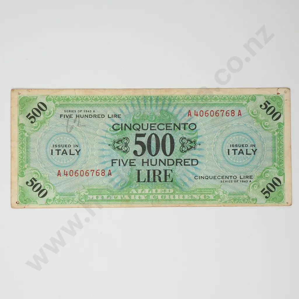 ITALY Military currency 500 lire, 1943 (pin holes on corners) Image 1++