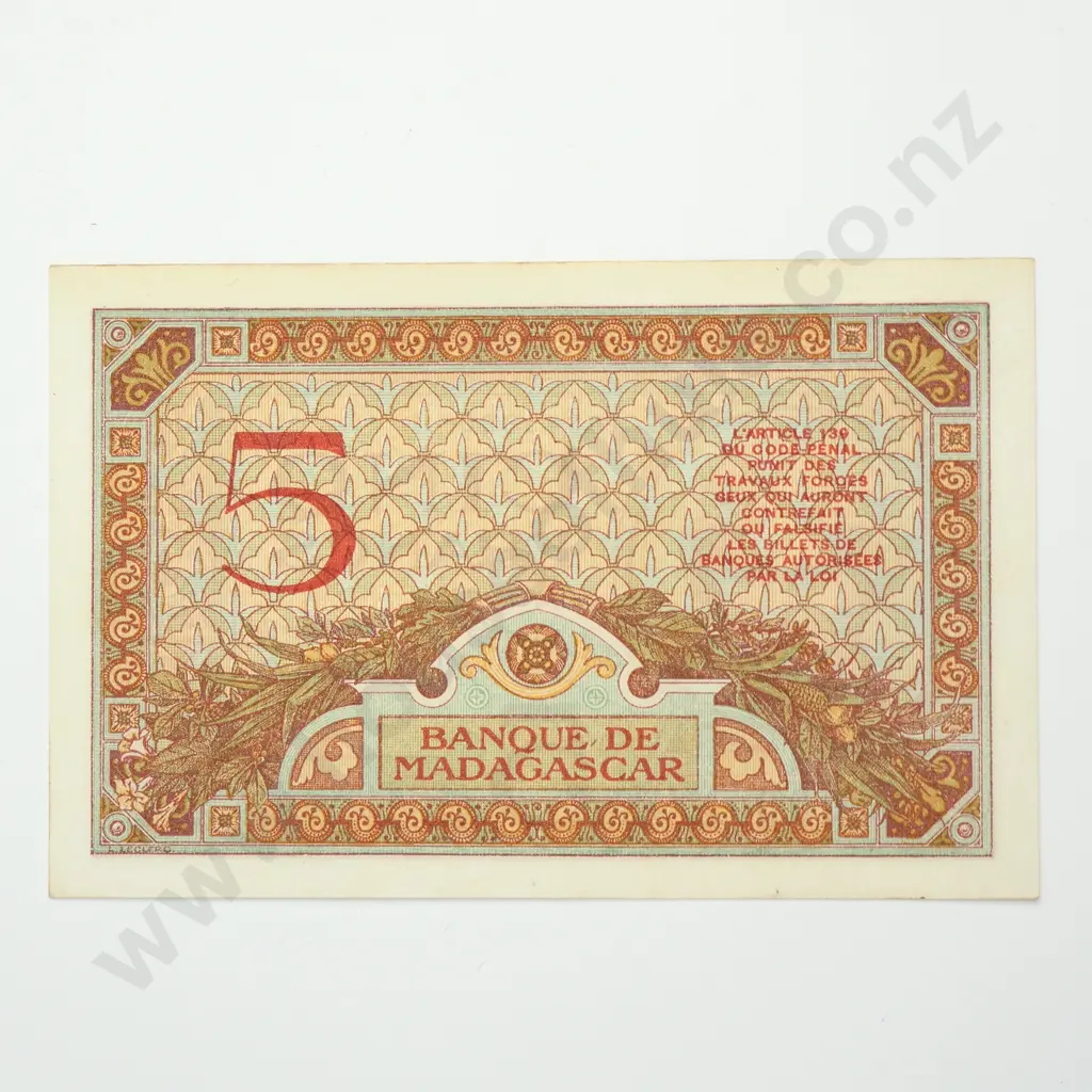 MADAGASCAR 5 francs, 1937, UNC Image 1++