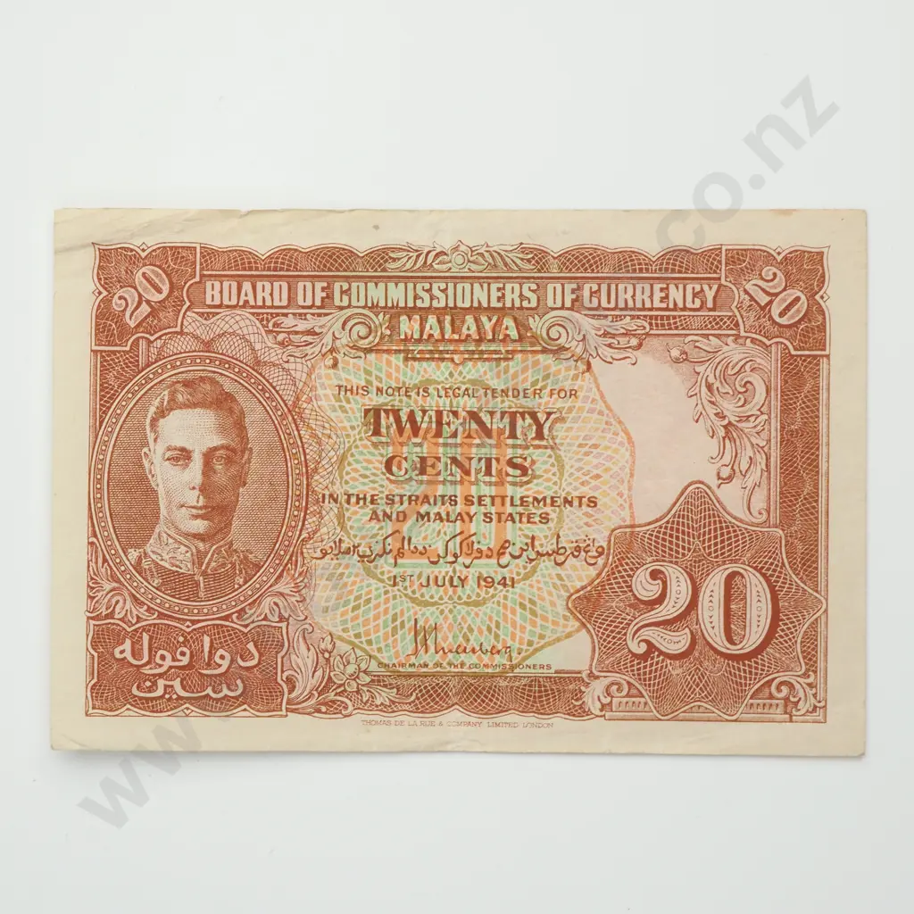 MALAYA 20 cents, 1941, F Image 1++