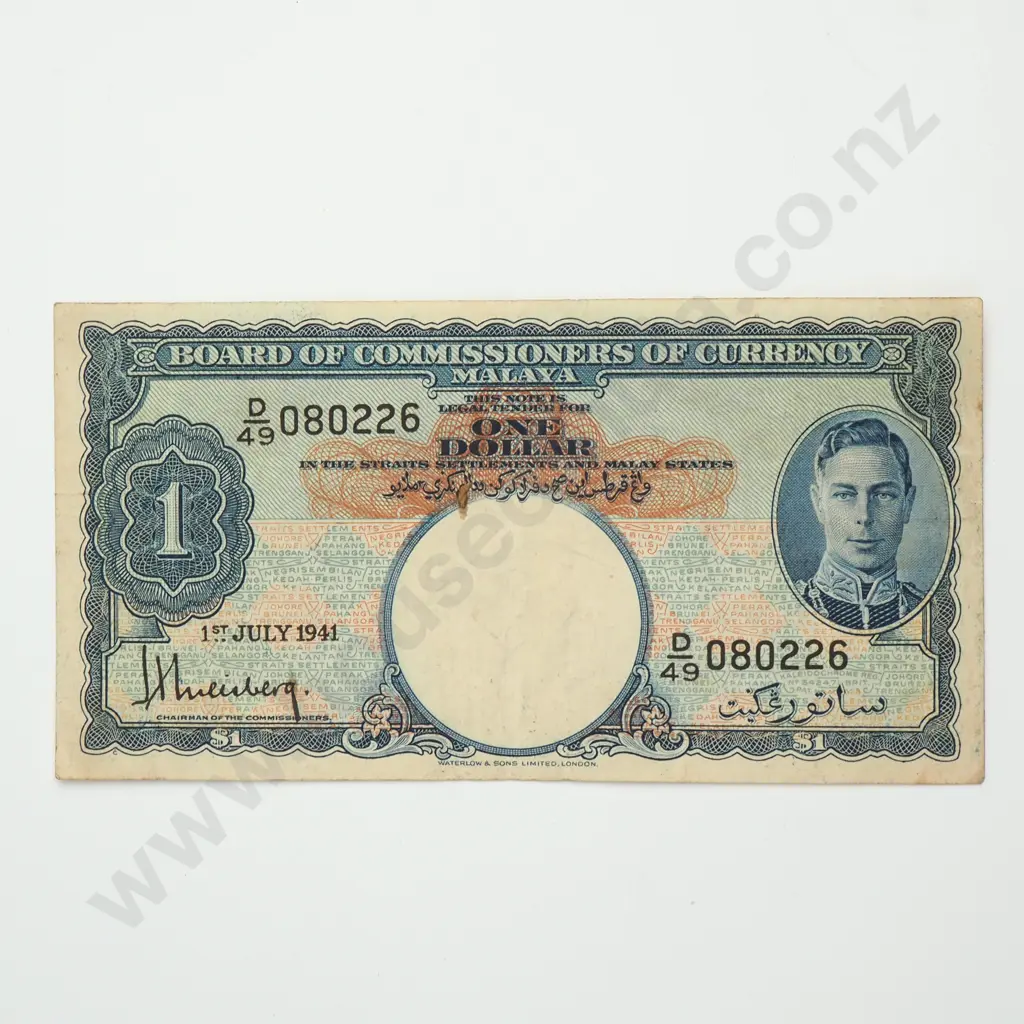 MALAYA 1 dollar, 1941, G.F Image 1++