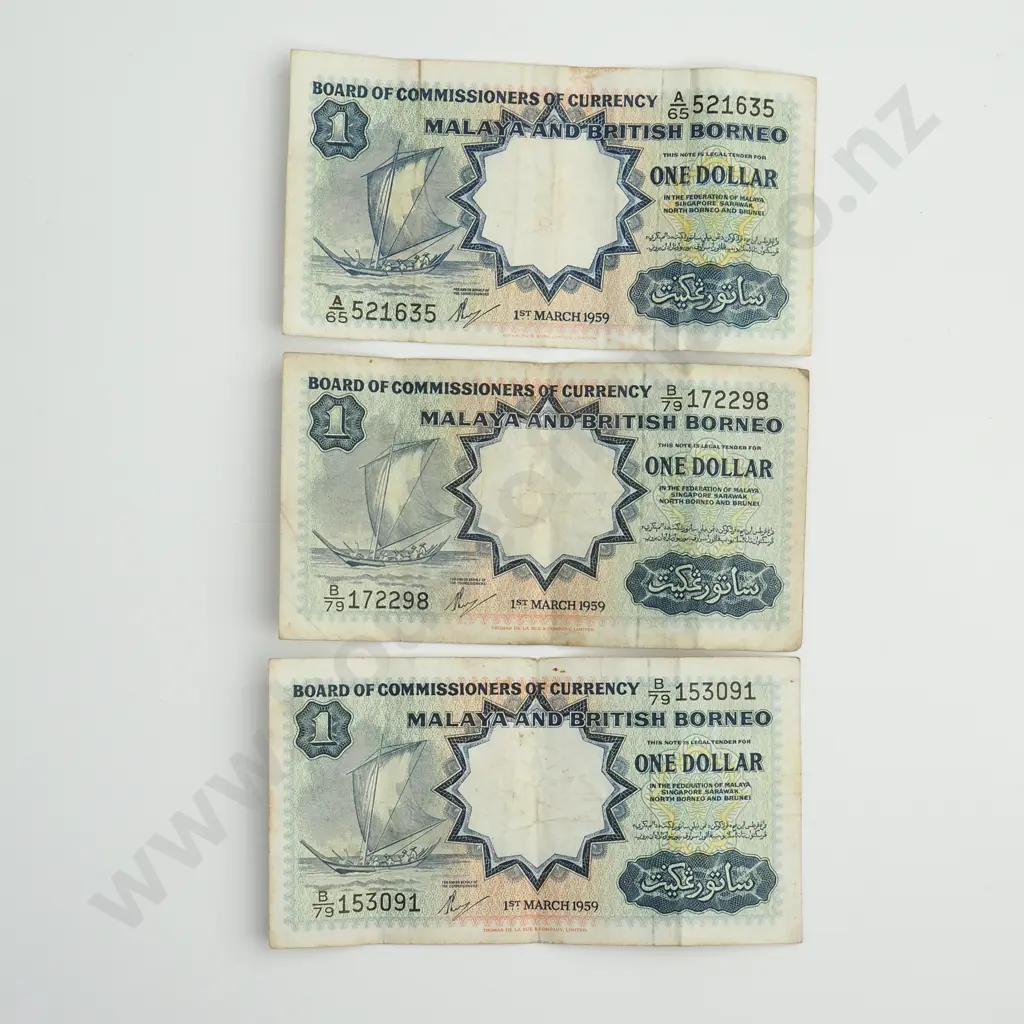 MALAYA & BRITISH BORNEO 3 x 1 dollar, 1959, F Image 1++