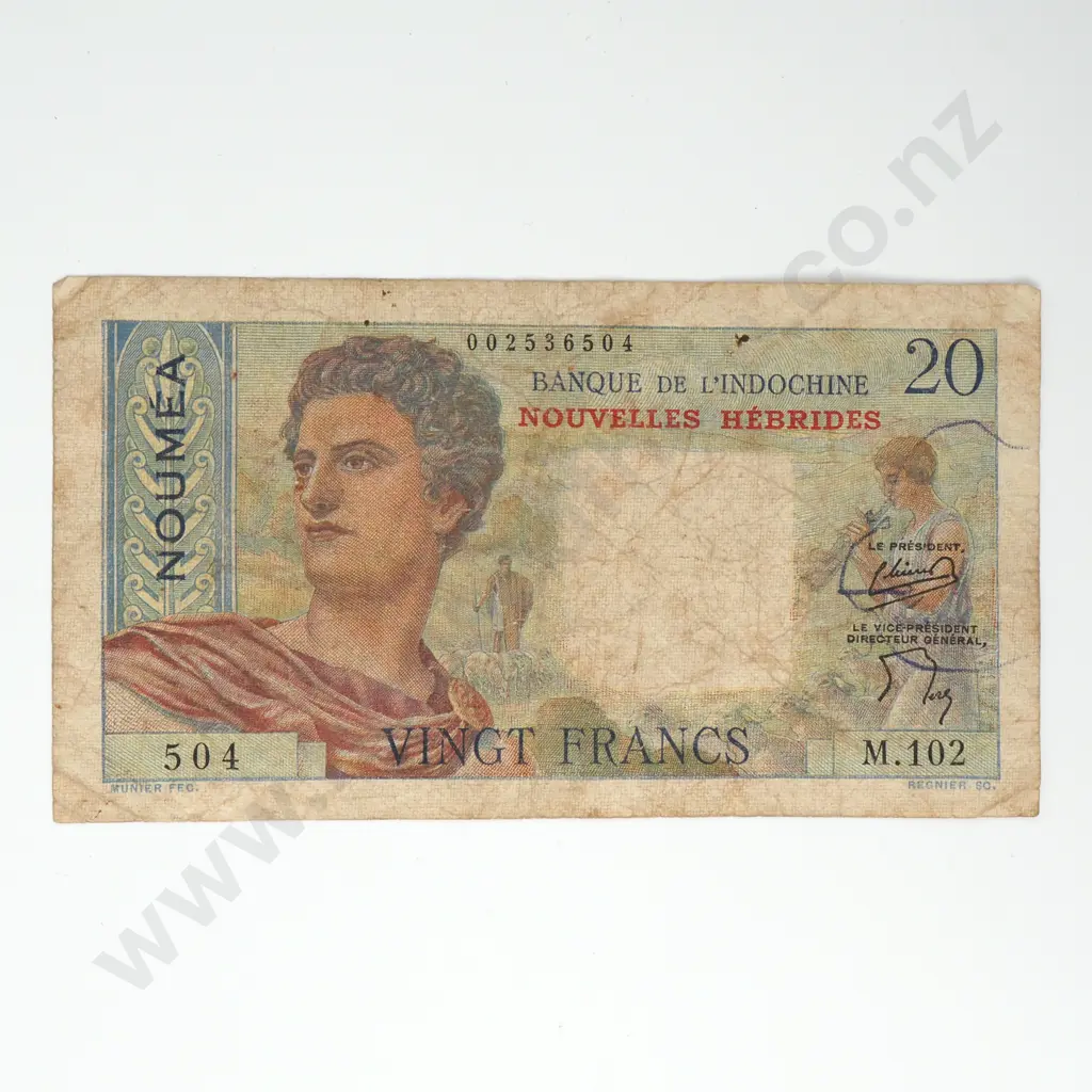 NEW HEBRIDES 20 francs, overprinted on New Caledonia Image 1++