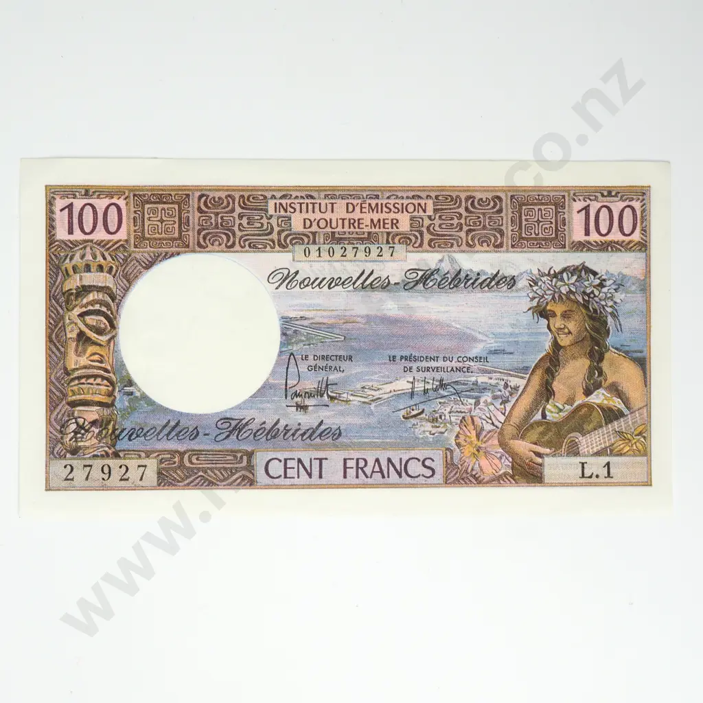 NEW HEBRIDES 100 francs, 1975, AUNC Image 1++