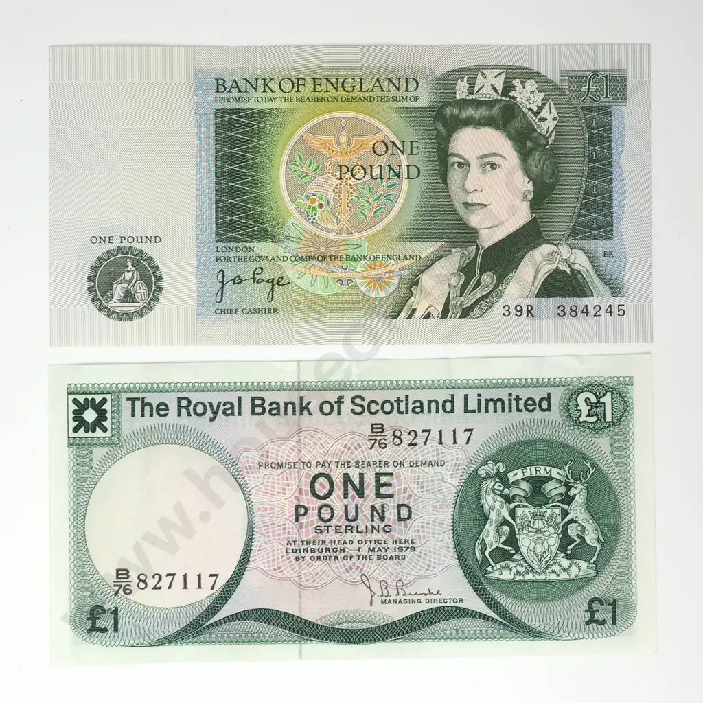 ENGLAND & SCOTLAND Bank of England & Bank of Scotland, pair 1 pound notes Image 1++