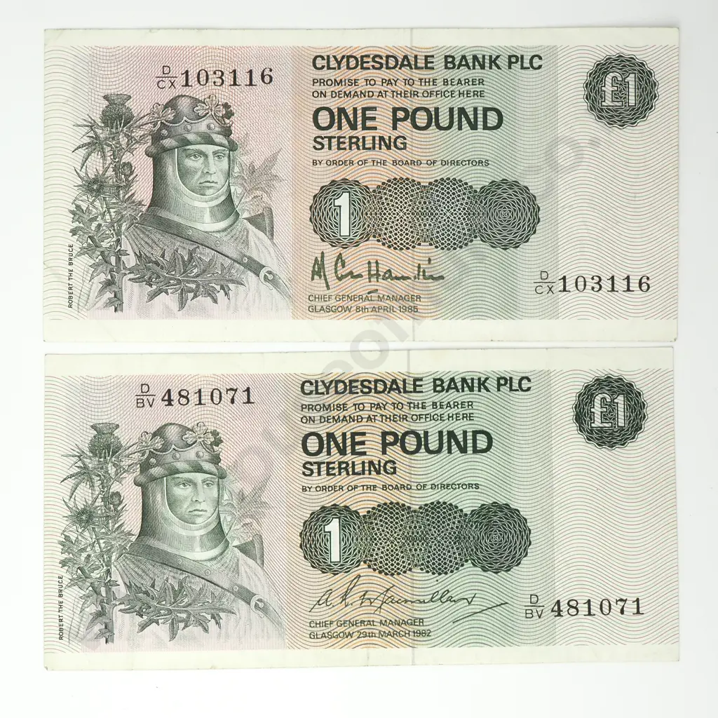 SCOTLAND Clydesdale Bank pair 1 pound notes Image 1++