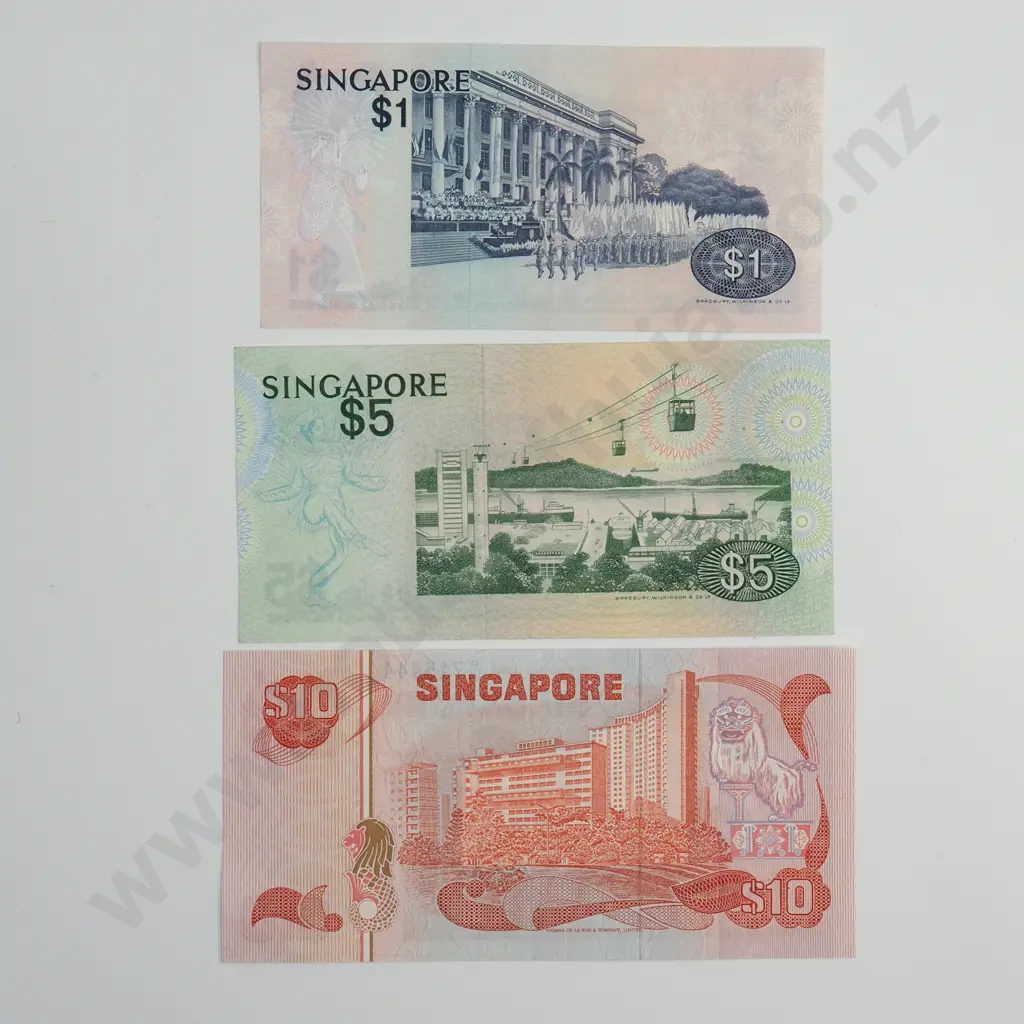 SINGAPORE 1, 5 and 10 dollars, 1976, A.UNC Image 1++